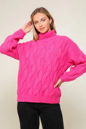 Fuchsia Twisted Mock Turtleneck Sweater