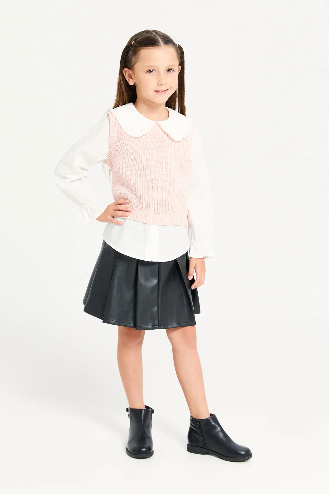 Girls Black Pleated Skirt