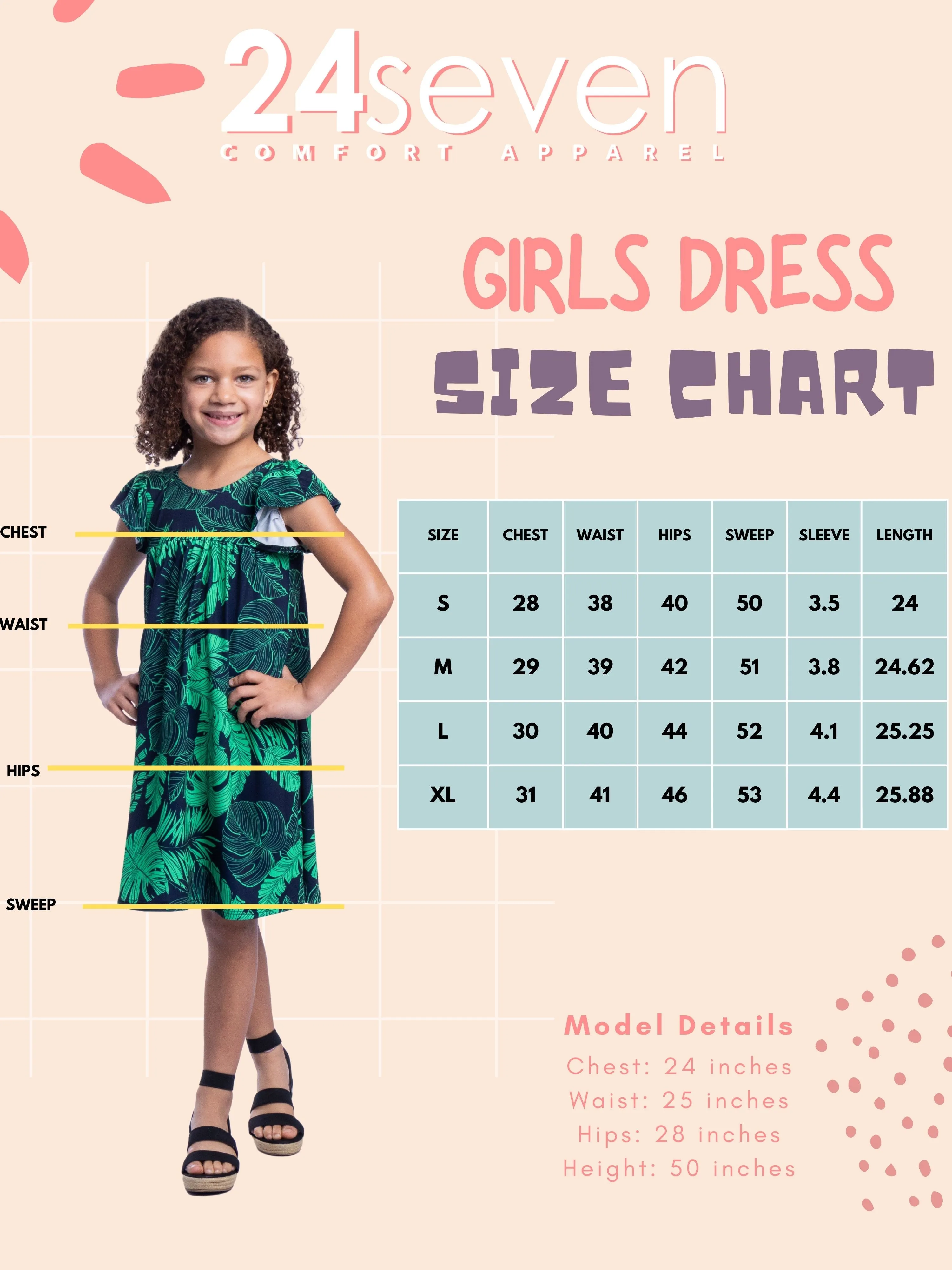 Girls Green Leaf Print Babydoll Knee Length Dress