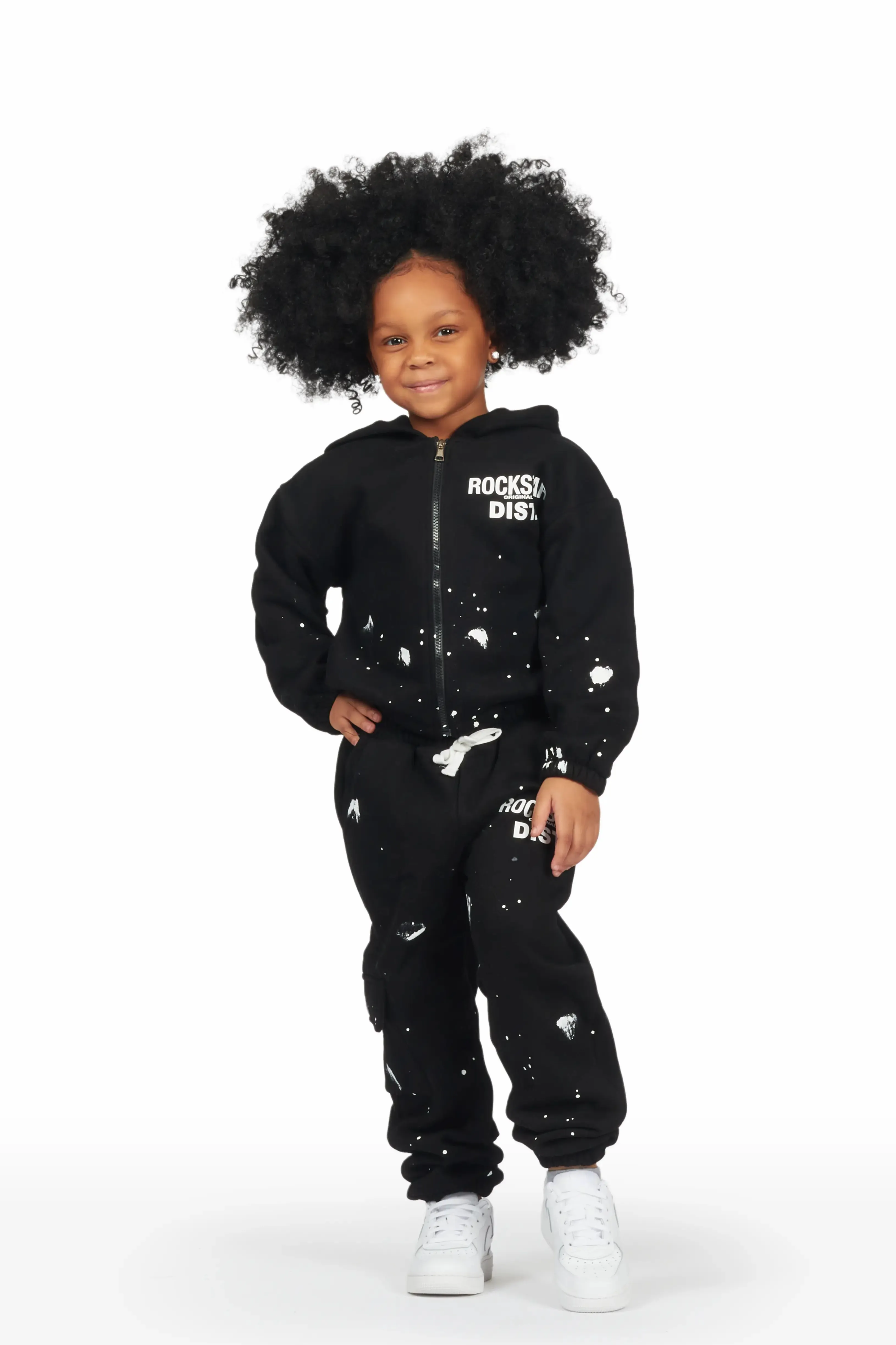 Girls Hadley Black Zip Up Hoodie Pant Set