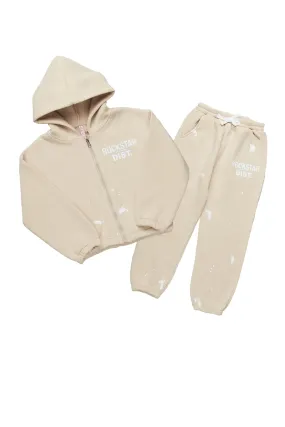 Girls Hadley Light Mocha Zip Up Hoodie Pant Set