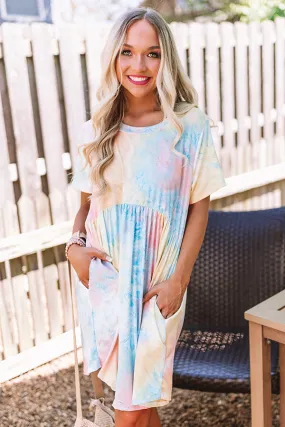 Good Energy Tie Dye Babydoll Dress in Pink