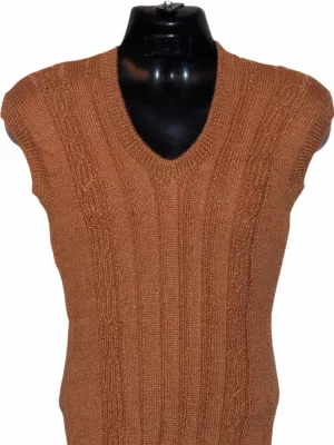 Graminarts Handmade Woollen Sienna Color Half Sleeve Less Sweater For Men