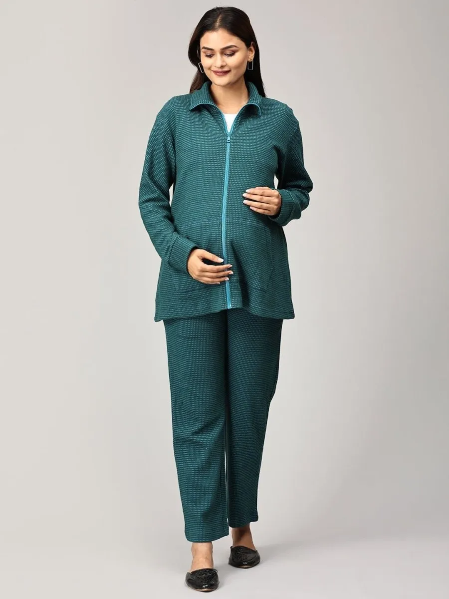 Green Virtue Maternity and Nursing Bomber Jacket Co- Ord Set