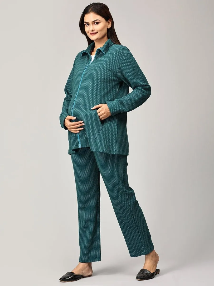 Green Virtue Maternity and Nursing Bomber Jacket Co- Ord Set