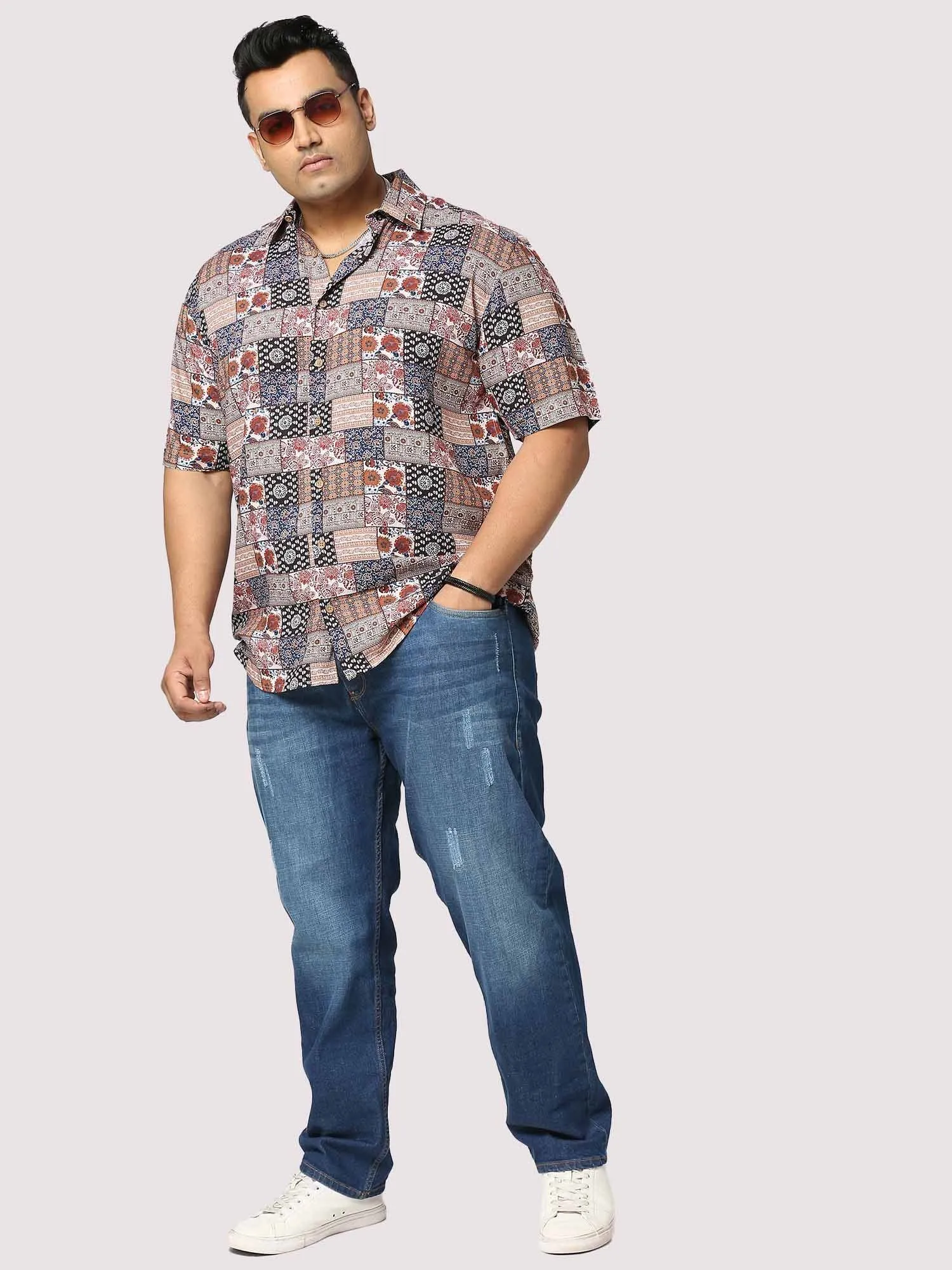 Harmony Digital Printed Half Shirt Men's Plus Size