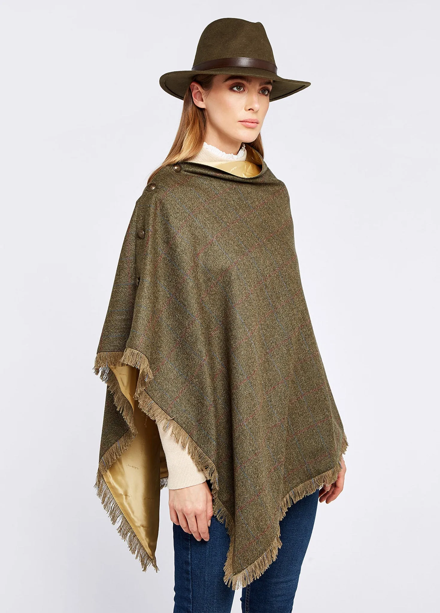 Hazelwood Tweed Poncho - Moss