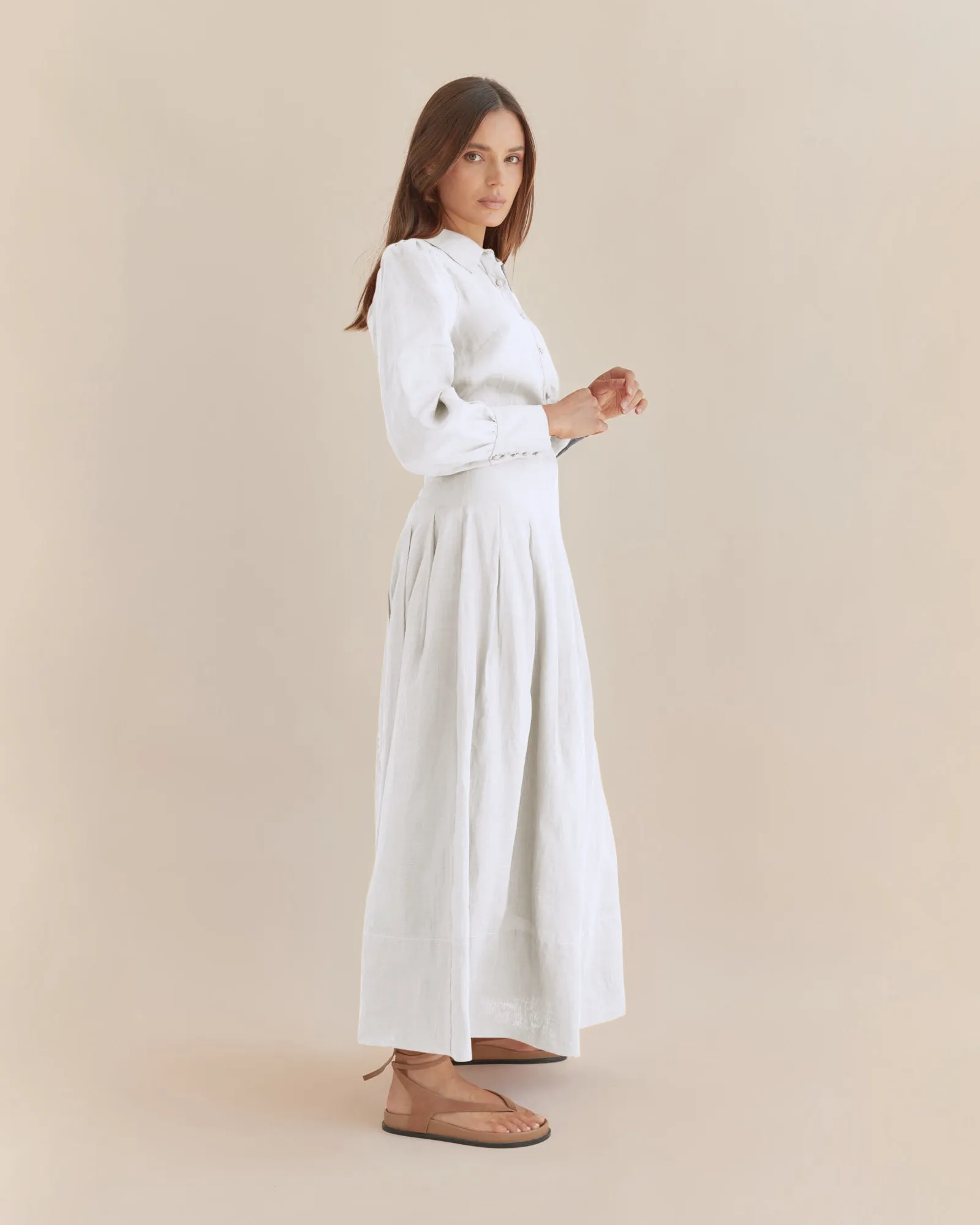 Helene Ramie Draped Skirt - White