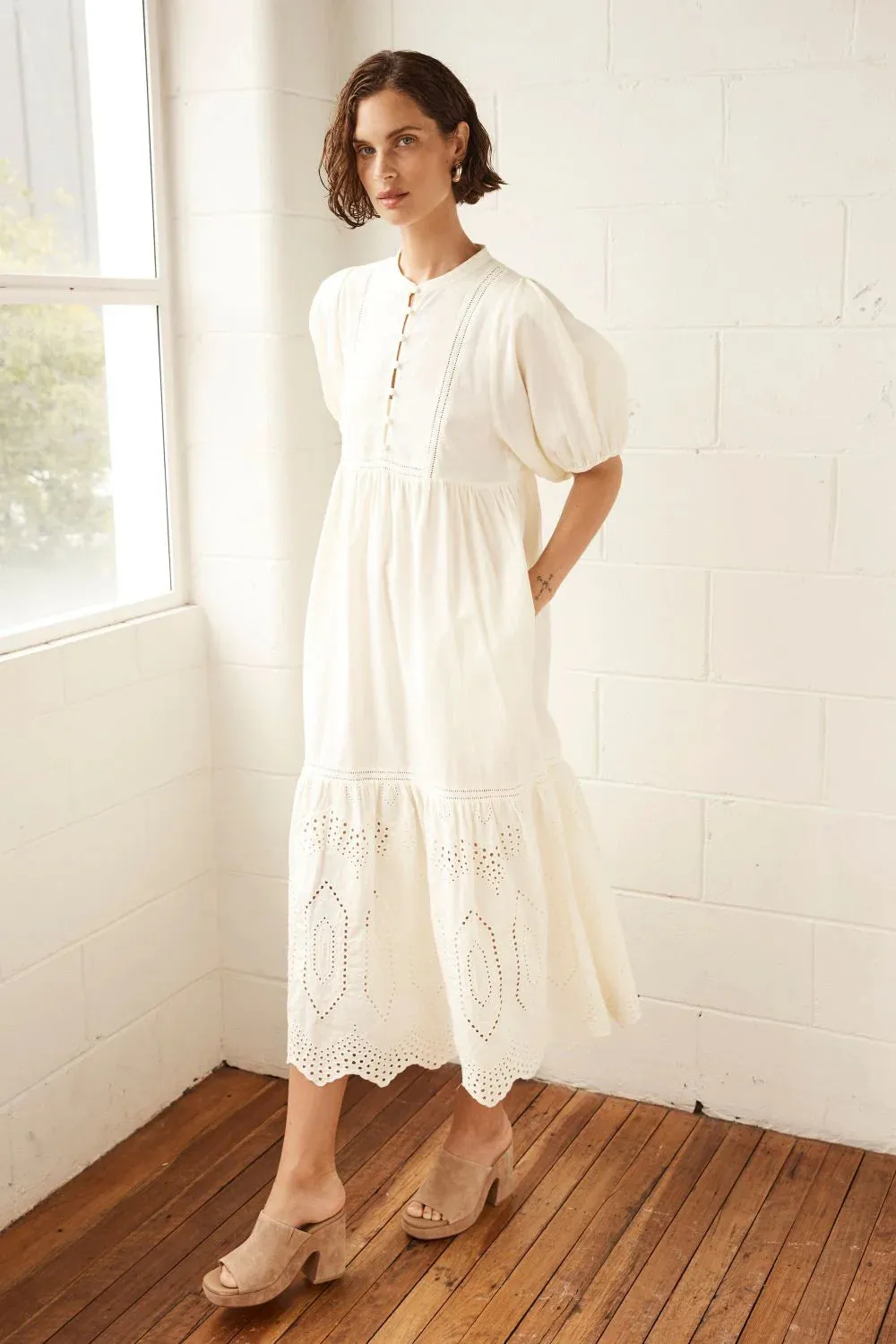 Helm Dress in Cream Broderie