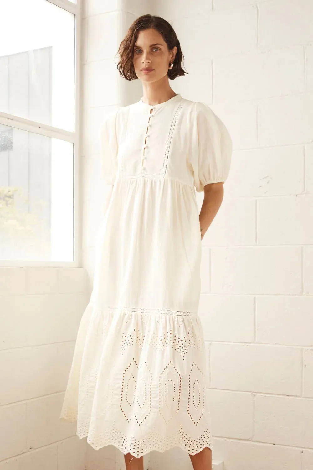 Helm Dress in Cream Broderie