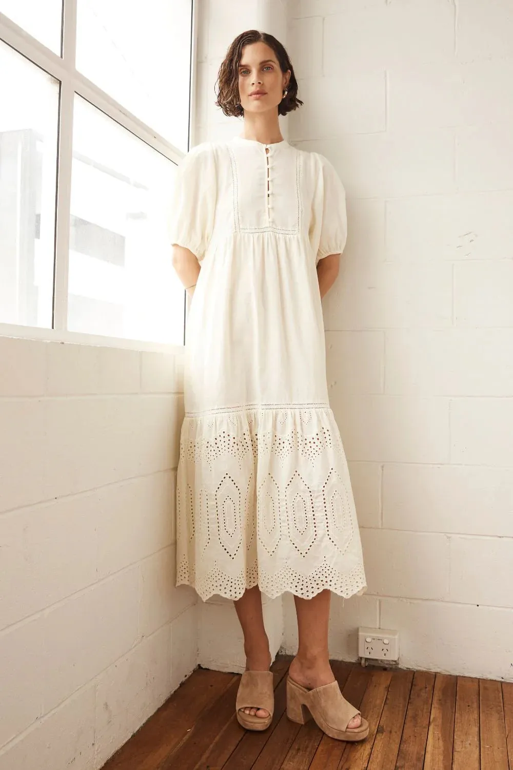 Helm Dress in Cream Broderie