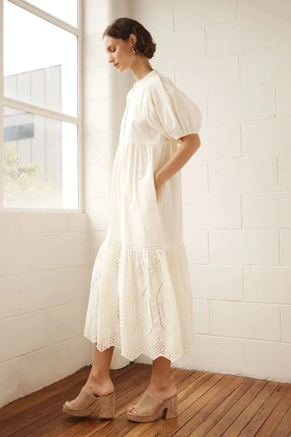 Helm Dress in Cream Broderie