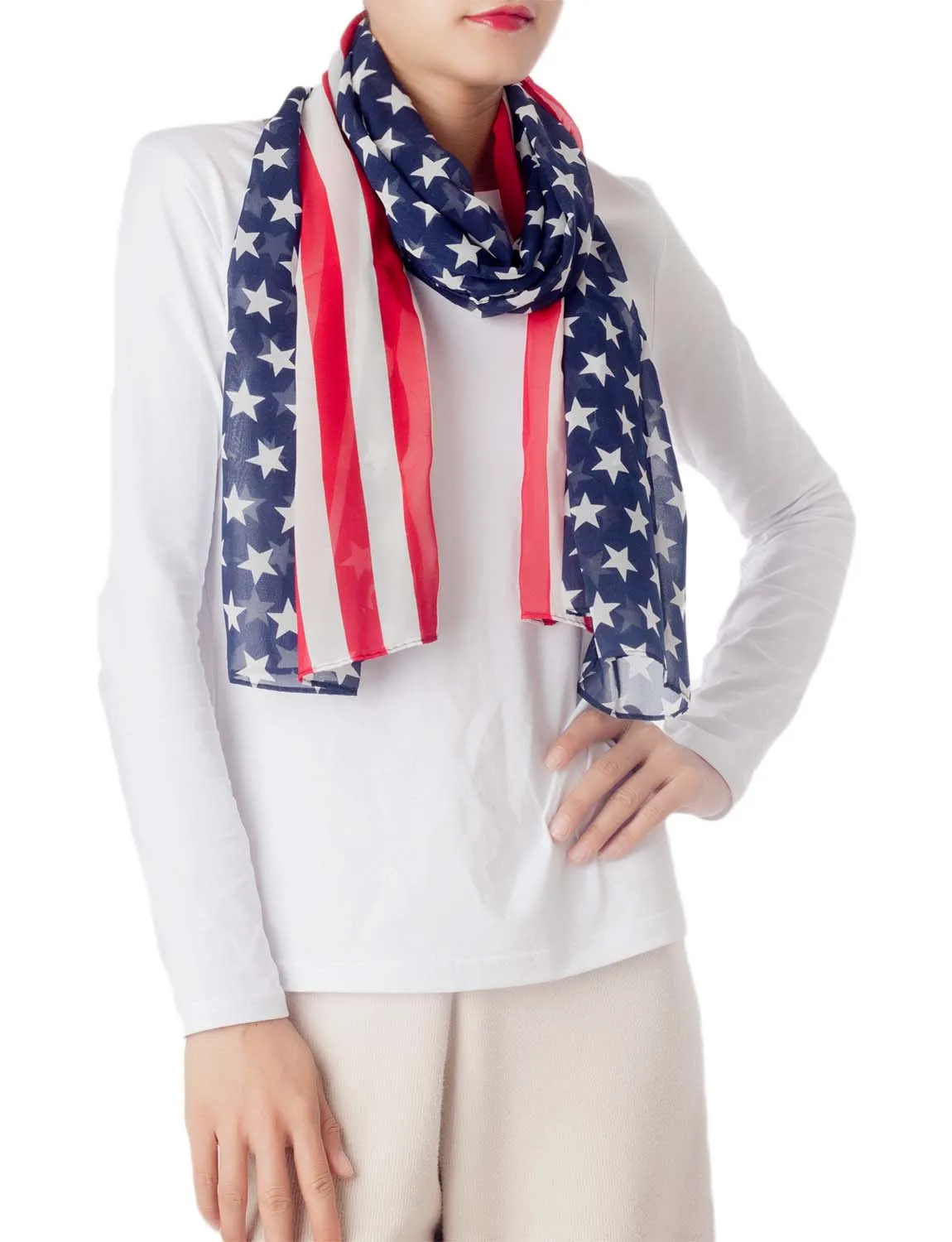 iB-iP Women's American Flag Prints Large Gorgeous Lightweight Long Fashion Scarf