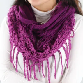 Infinity Scarf w/ Open Knit & Fringe-Purple