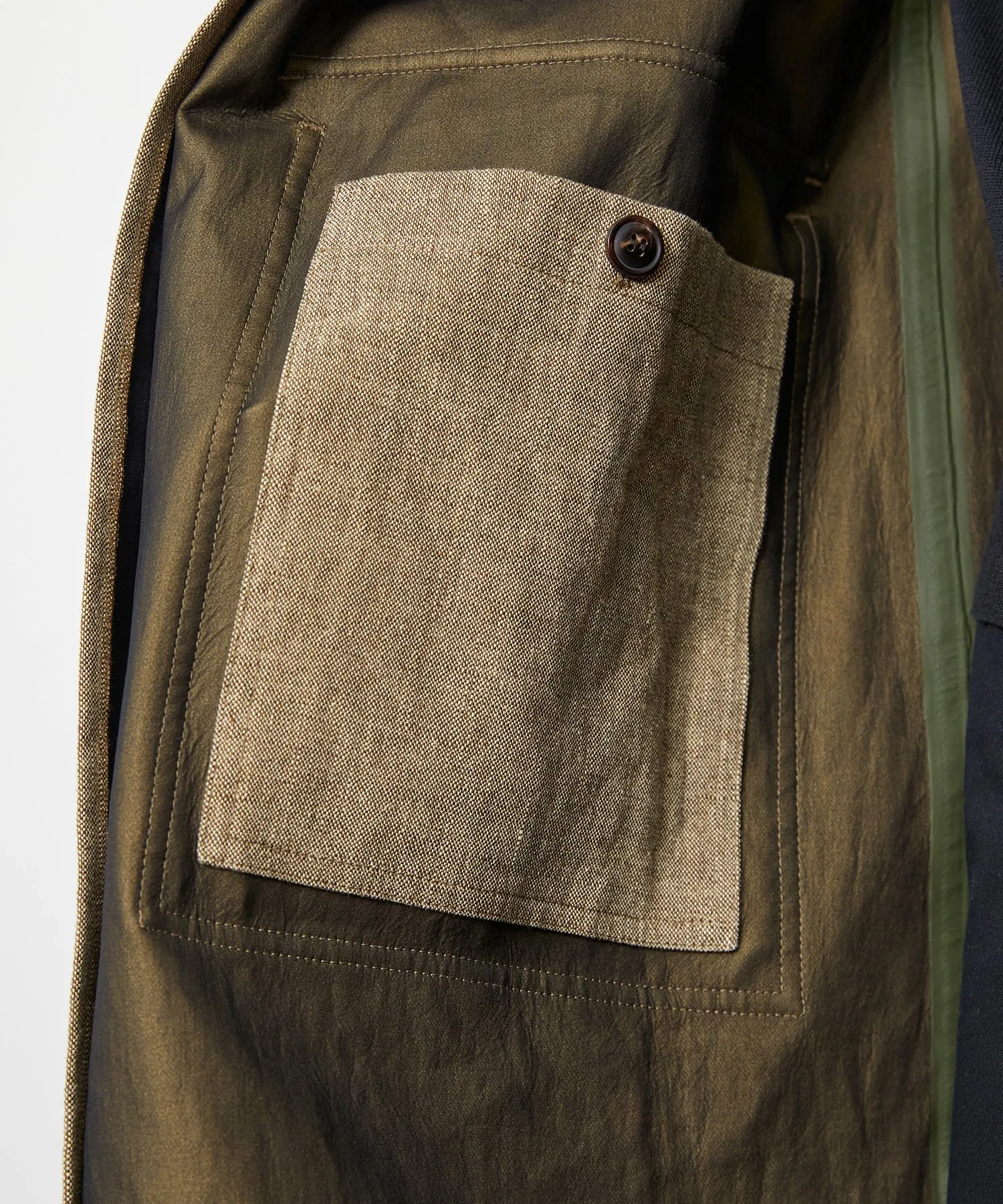 Italian Bonded Linen Military Trench in Brown