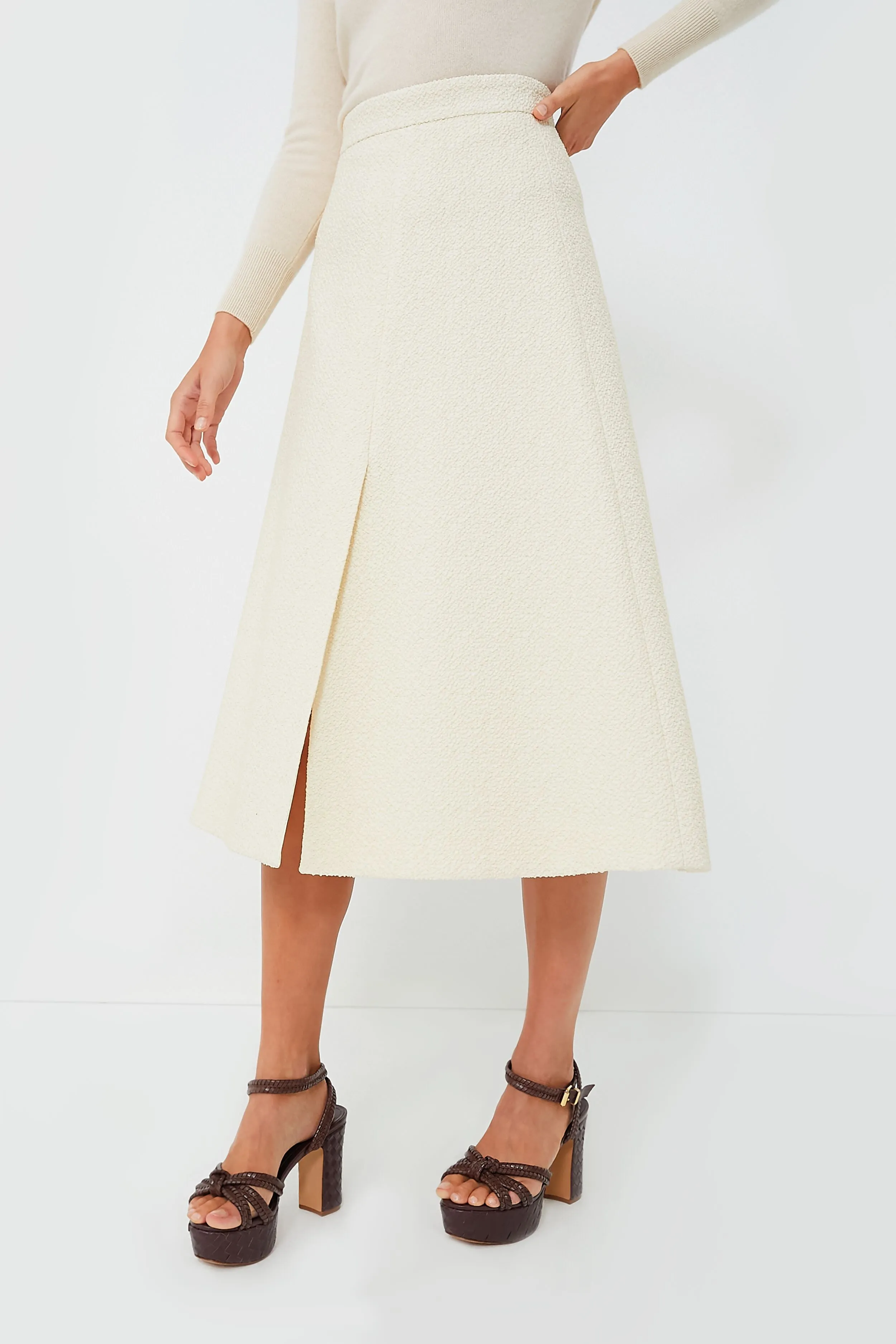 Ivory Torina Cotton Boucle Skirt