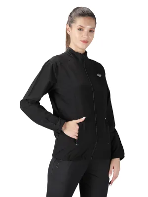 John Ally Women's Sports Gym Jacket with Zipper pocket both side and Quick Dry Mesh material perfect for Workout, Running, Sports, Hiking, Travelling and Casual wear. (Jet Black - L)