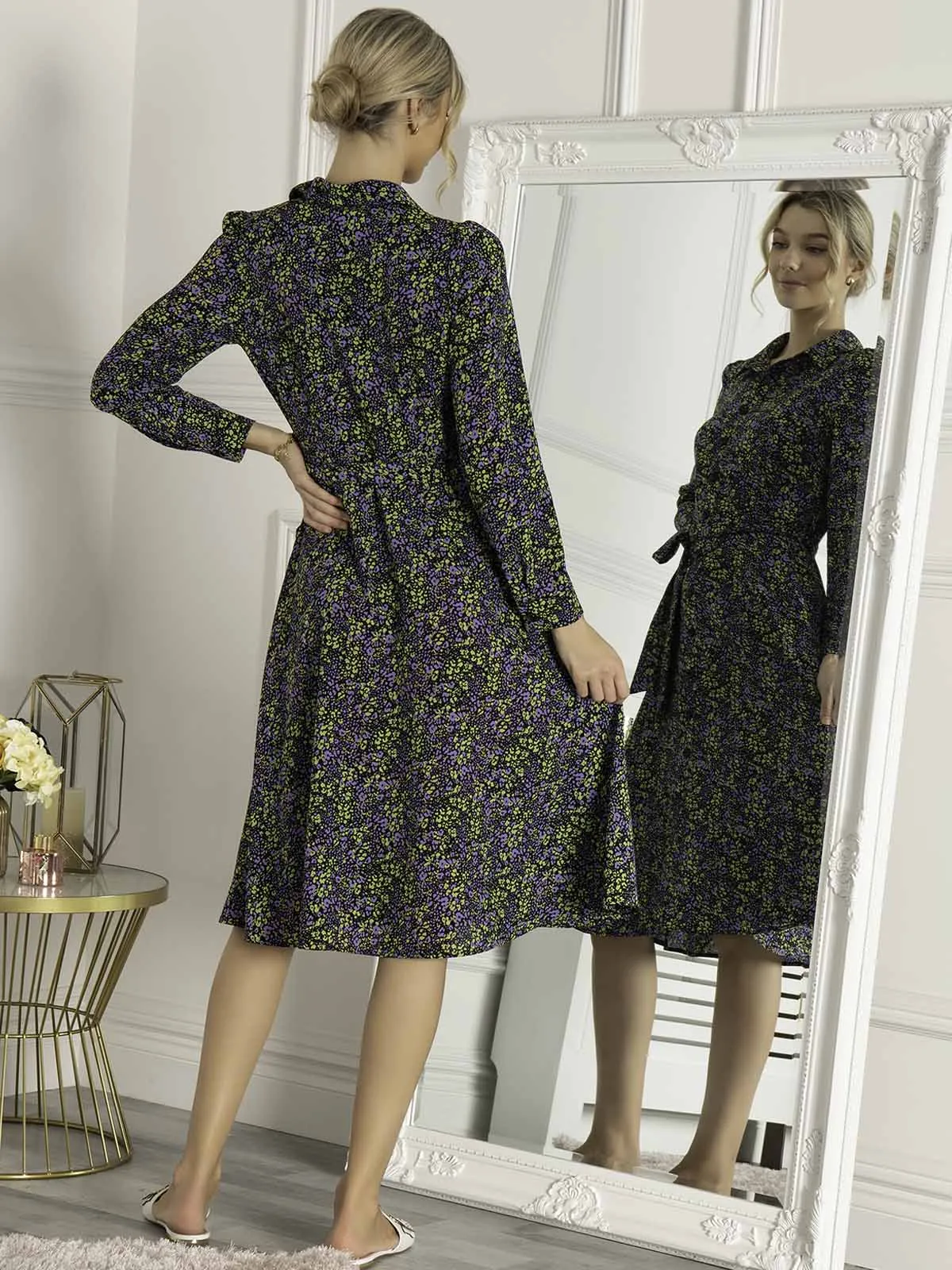 Jolie Moi Qiya Shirt Midi Dress, Purple Animal