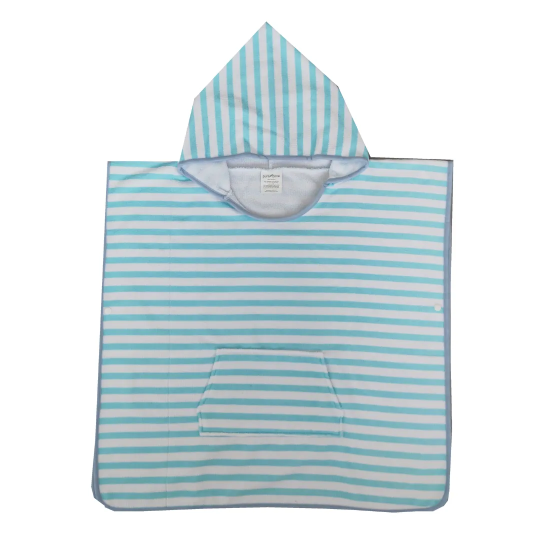 Kids Hooded Poncho Towel - Aqua Stripe