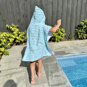 Kids Hooded Poncho Towel - Aqua Stripe