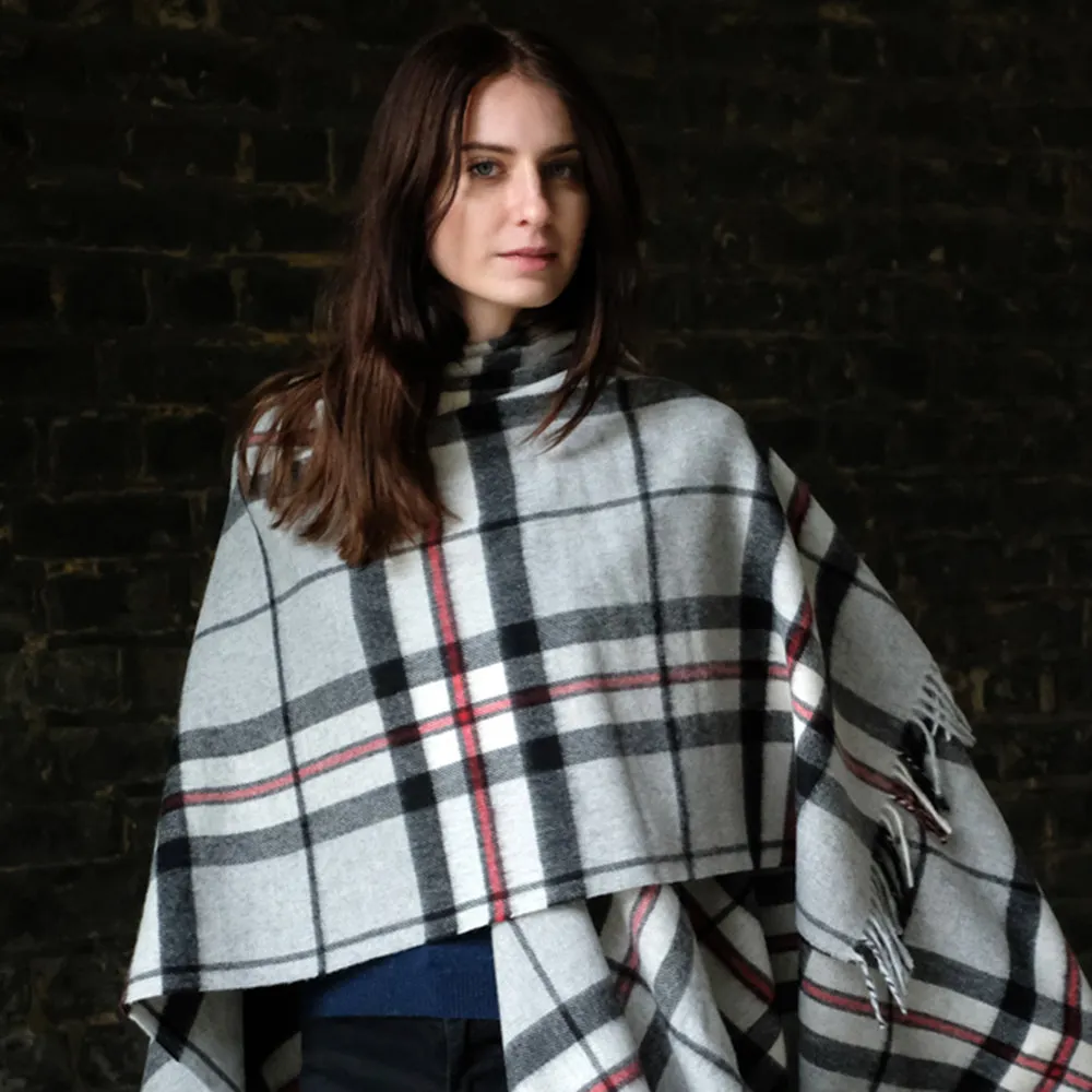 Lambswool Poncho in Grey Thompson Tartan