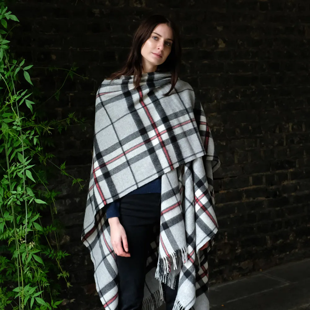 Lambswool Poncho in Grey Thompson Tartan