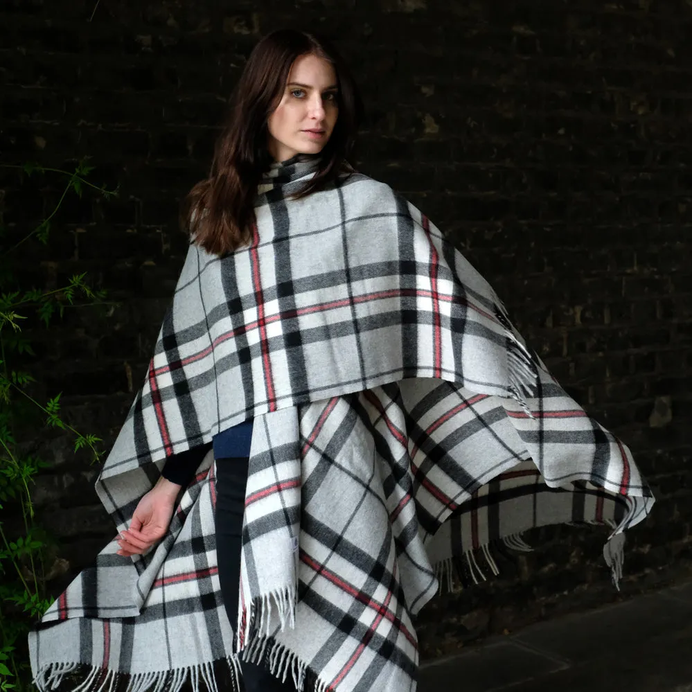 Lambswool Poncho in Grey Thompson Tartan