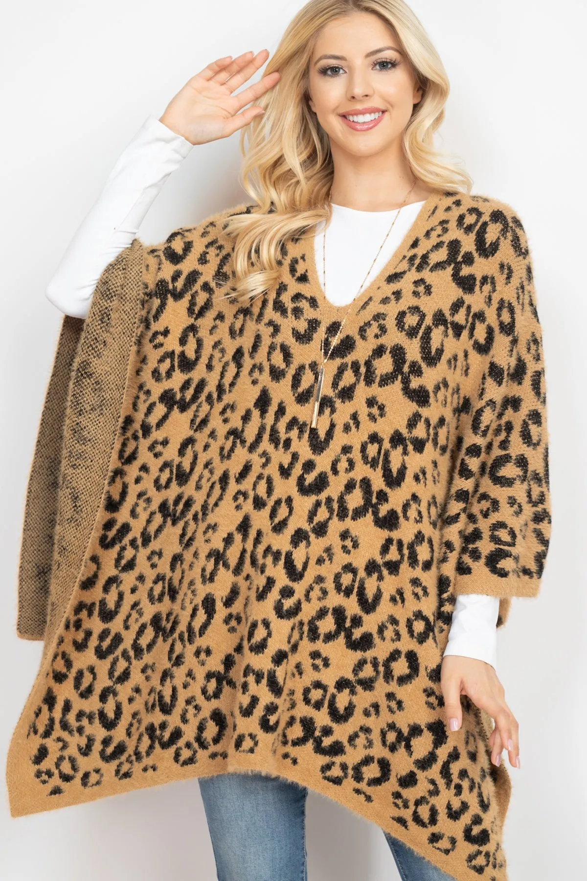 LEOPARD PRINT PONCHO TAUPE/1PC (NOW $10.75 ONLY!)