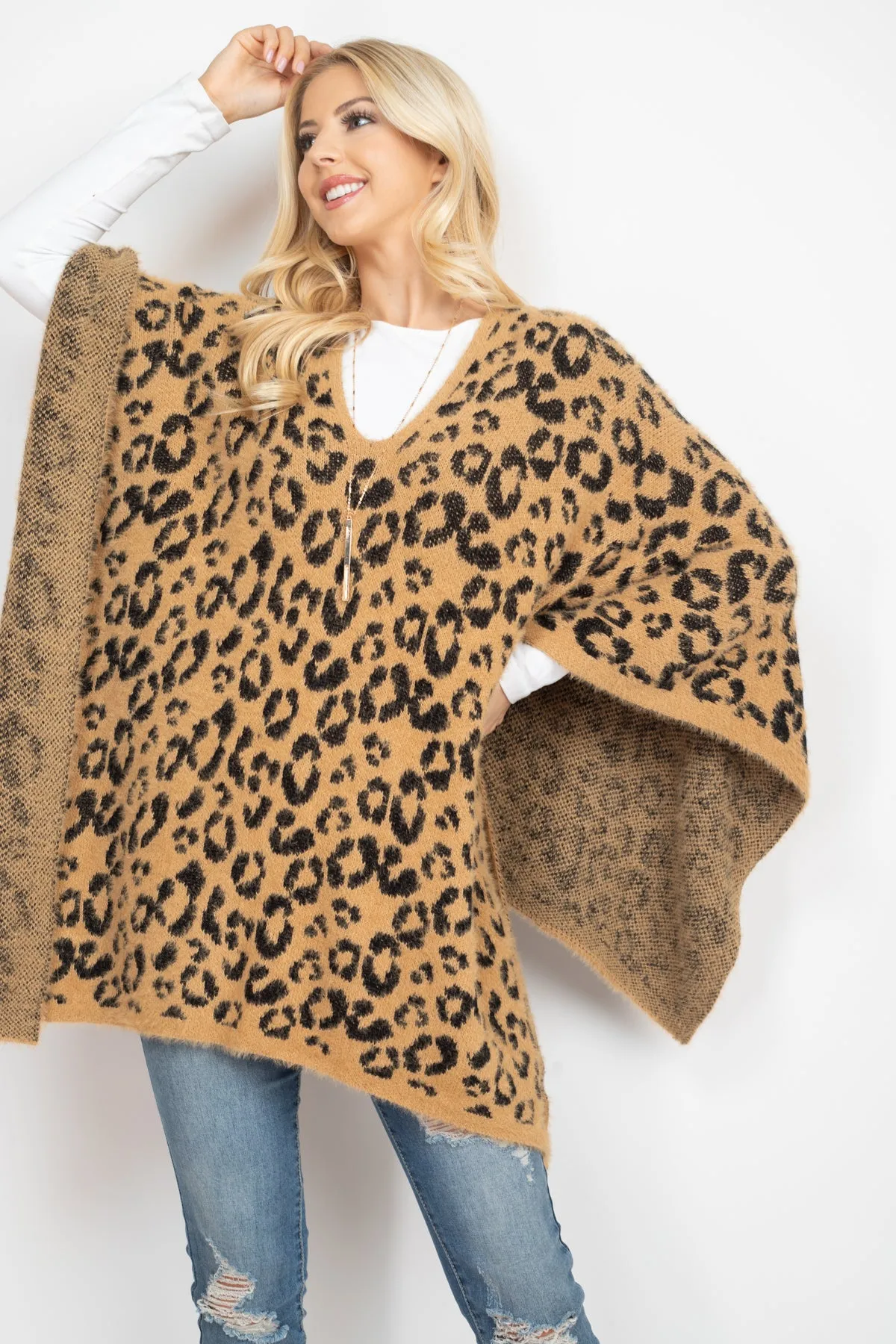 LEOPARD PRINT PONCHO TAUPE/1PC (NOW $10.75 ONLY!)