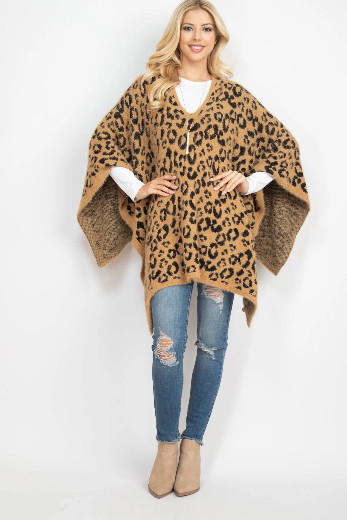 LEOPARD PRINT PONCHO TAUPE/1PC (NOW $10.75 ONLY!)