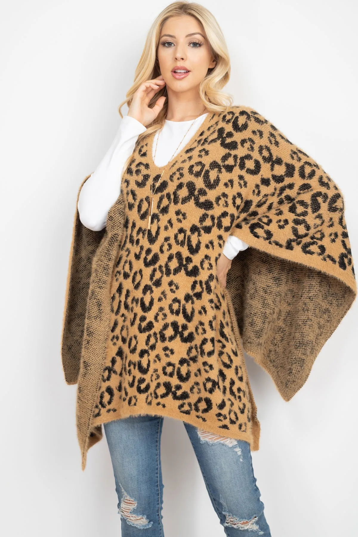 LEOPARD PRINT PONCHO TAUPE/1PC (NOW $10.75 ONLY!)