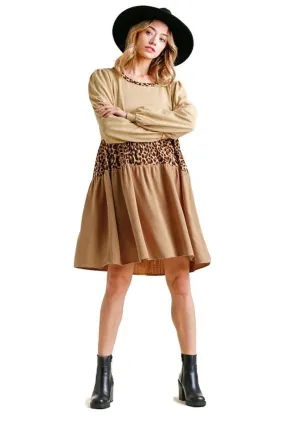 Leopard Tiered Babydoll Dress, Toffee