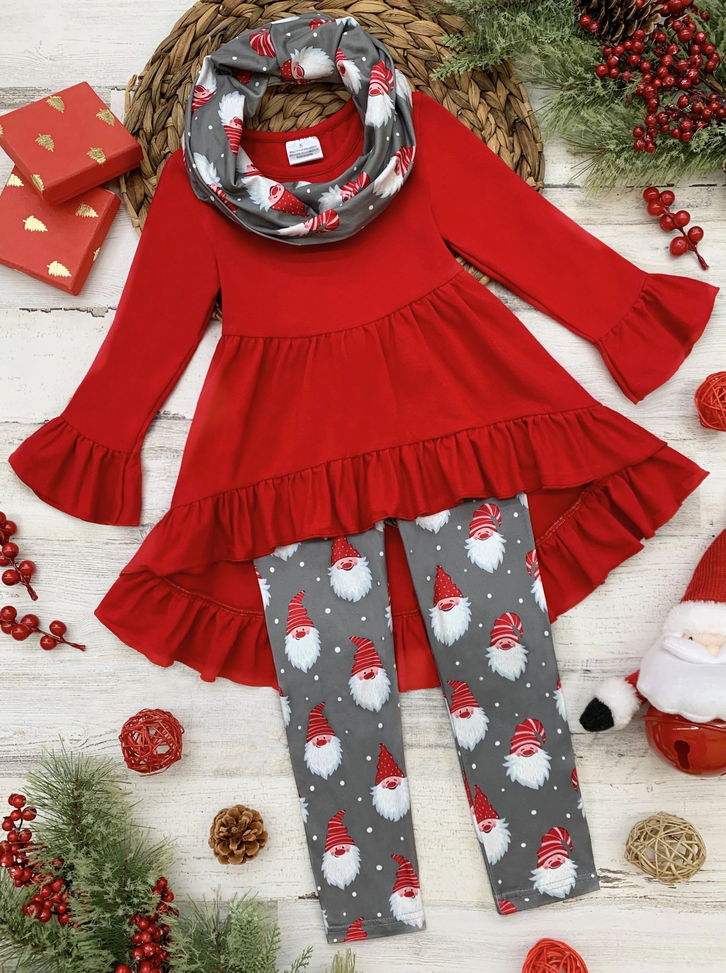 Let's Take an Elfie Hi-Lo Tunic, Scarf, And Legging Set