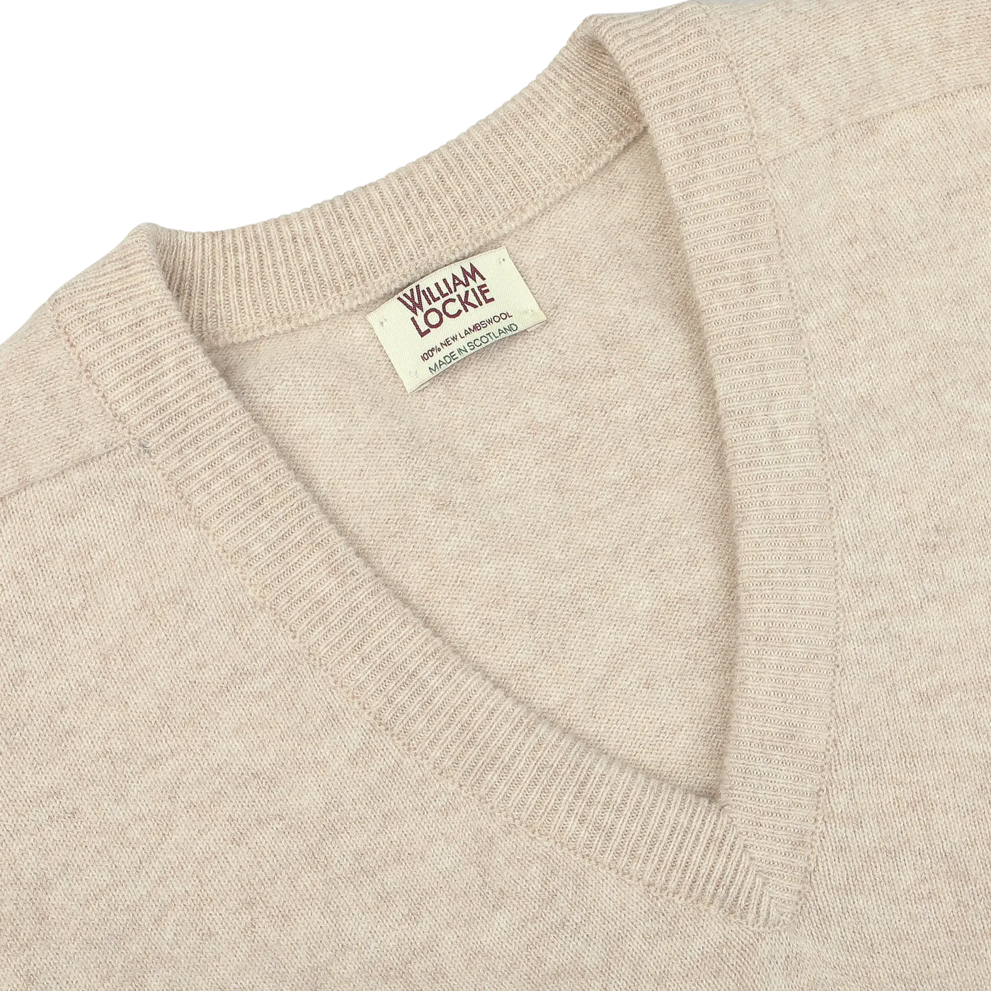 Linen Beige Deep V-Neck Lambswool Sweater