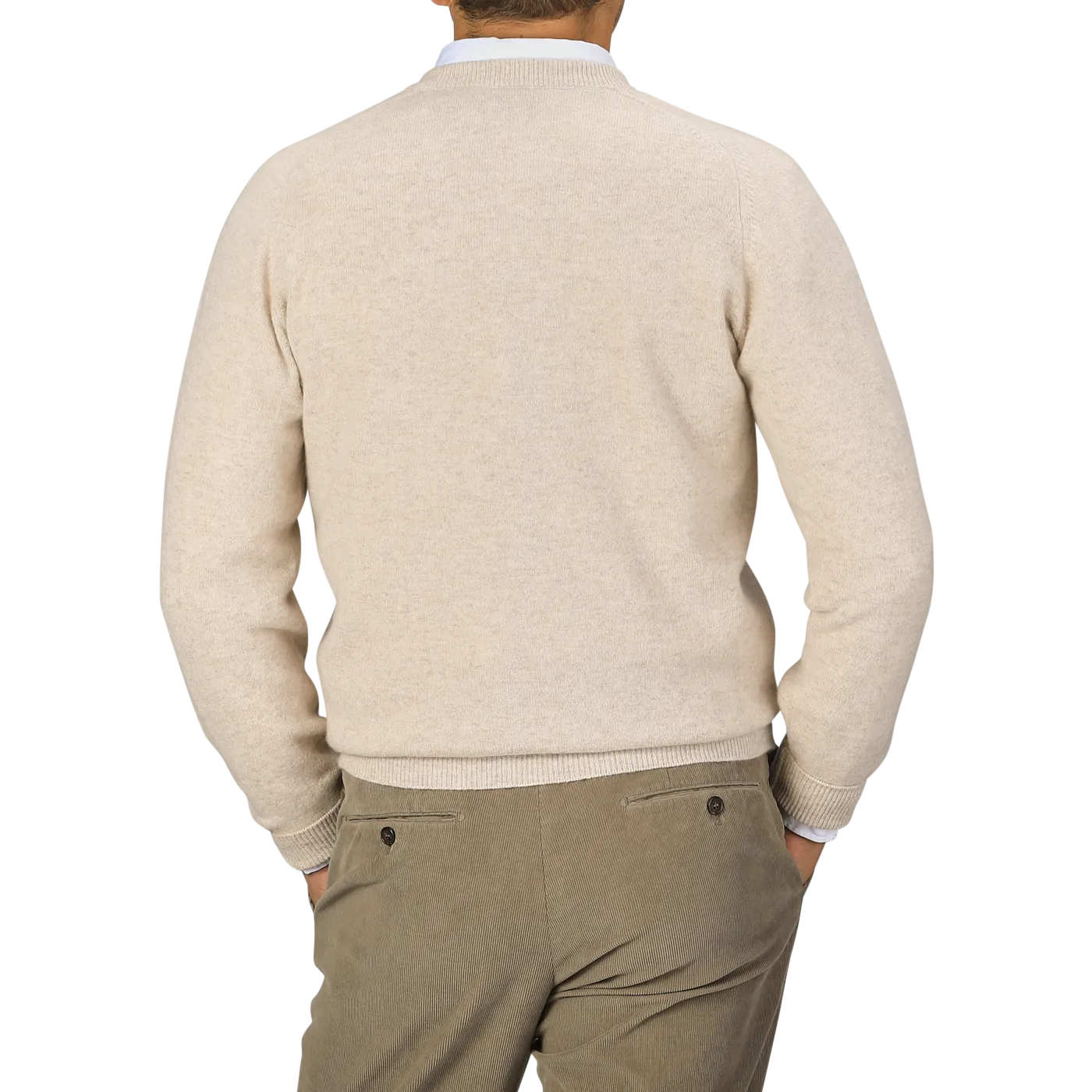 Linen Beige Deep V-Neck Lambswool Sweater