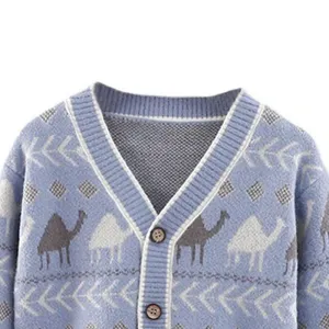 Little Surprise Box Kids Light Blue Camel Troop, Cardigan V neck Sweater