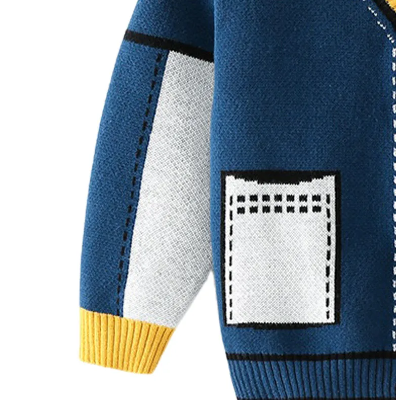 Little Surprise Box Kids Navy Blue with Striking Mustard Stripes Cardigan Sweater V neck-5-6 Y