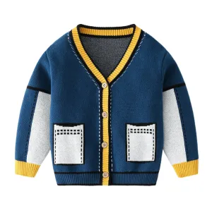 Little Surprise Box Kids Navy Blue with Striking Mustard Stripes Cardigan Sweater V neck-5-6 Y