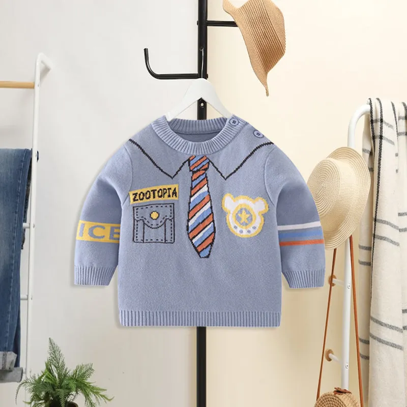 Little Surprise Box Light Blue , Little Man Tie Print Kids Cardigan Sweater.