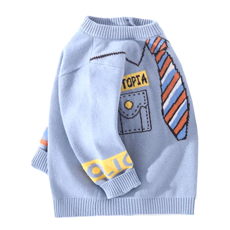 Little Surprise Box Light Blue , Little Man Tie Print Kids Cardigan Sweater.