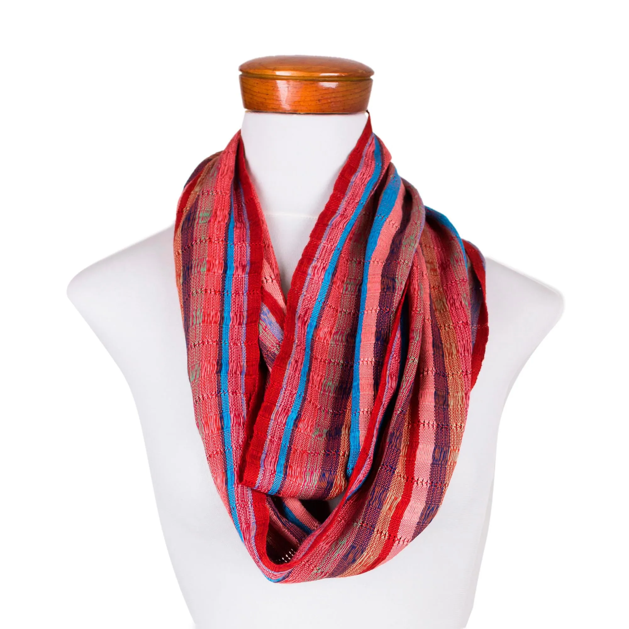 Loom Woven Striped Rayon Infinity Scarf from Guatemala - Tenderness | NOVICA