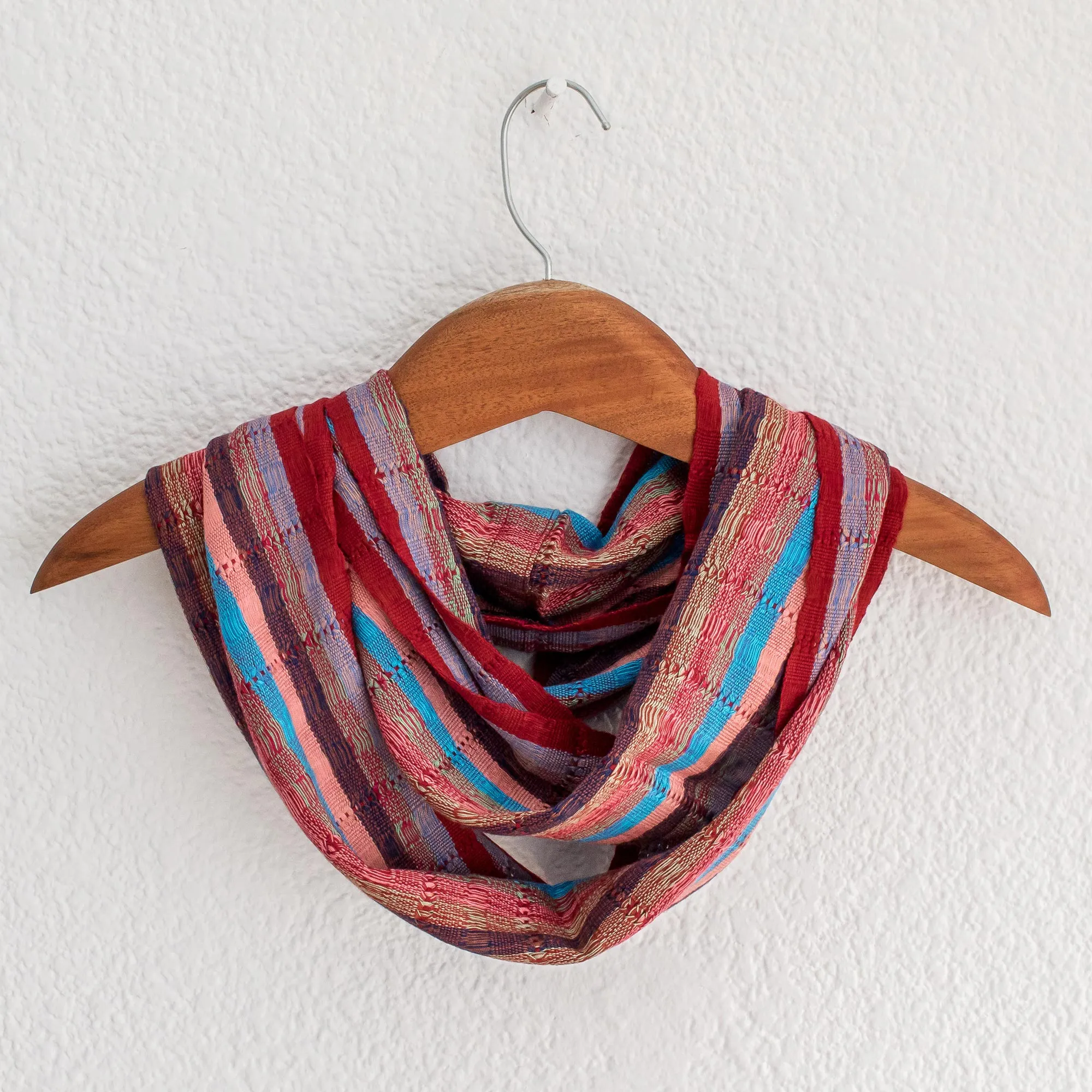 Loom Woven Striped Rayon Infinity Scarf from Guatemala - Tenderness | NOVICA