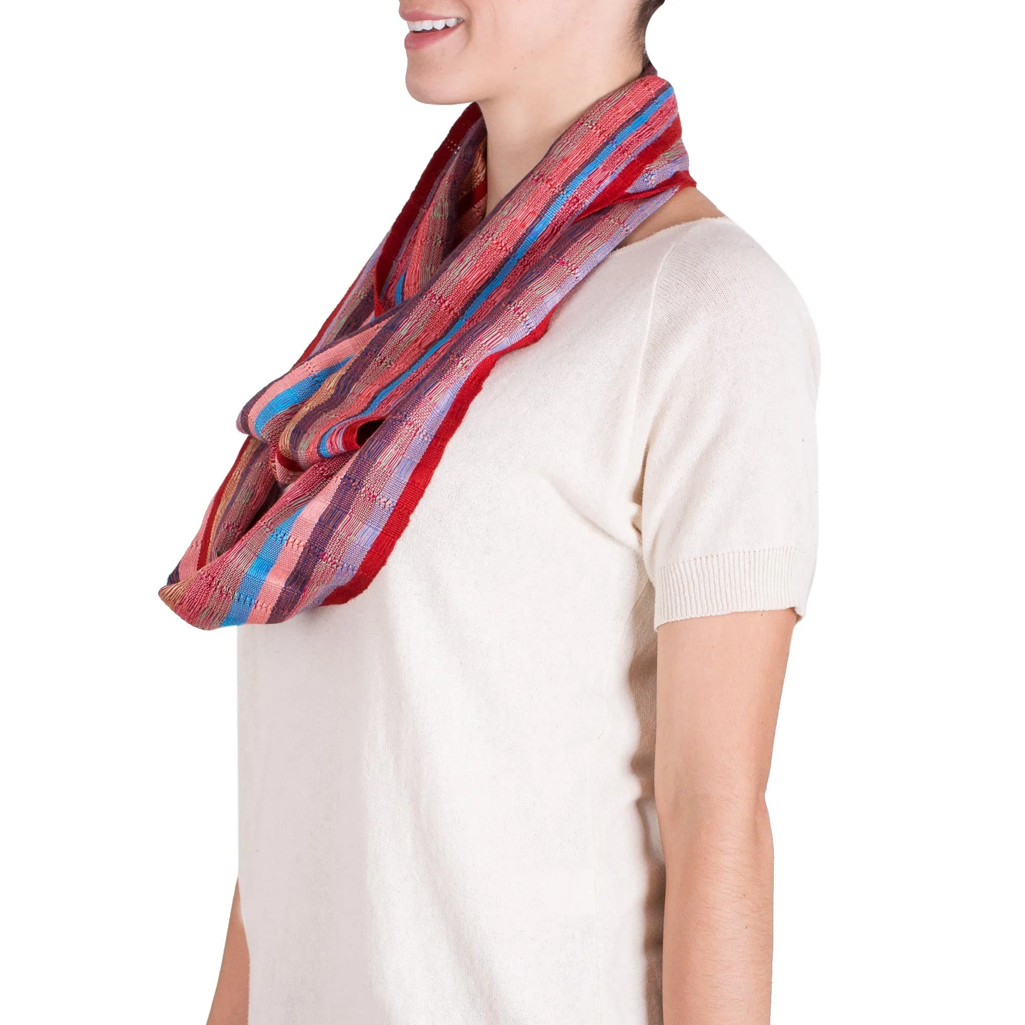 Loom Woven Striped Rayon Infinity Scarf from Guatemala - Tenderness | NOVICA