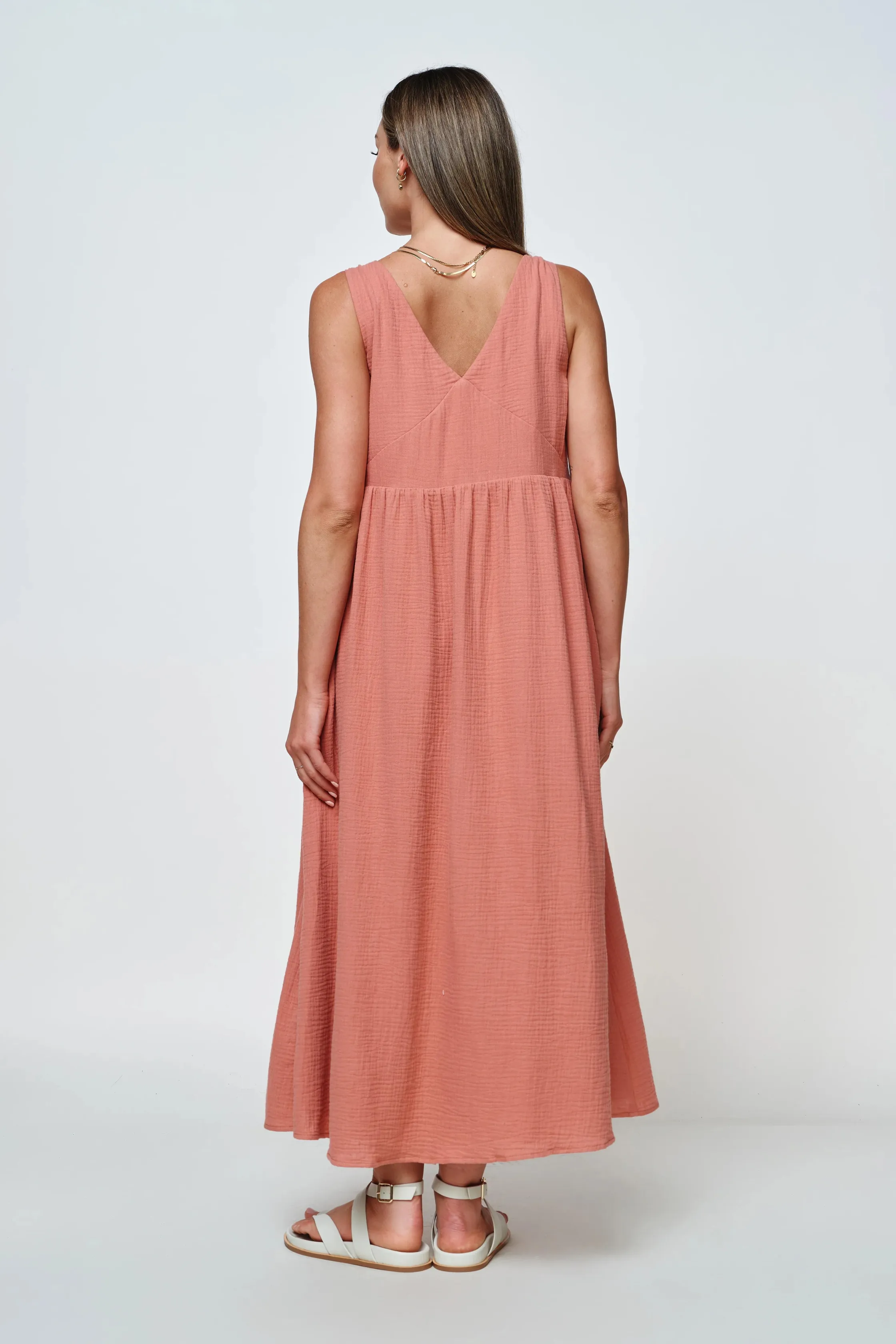 MALLORCA SLEEVELESS BABYDOLL DRESS - Rose Clay