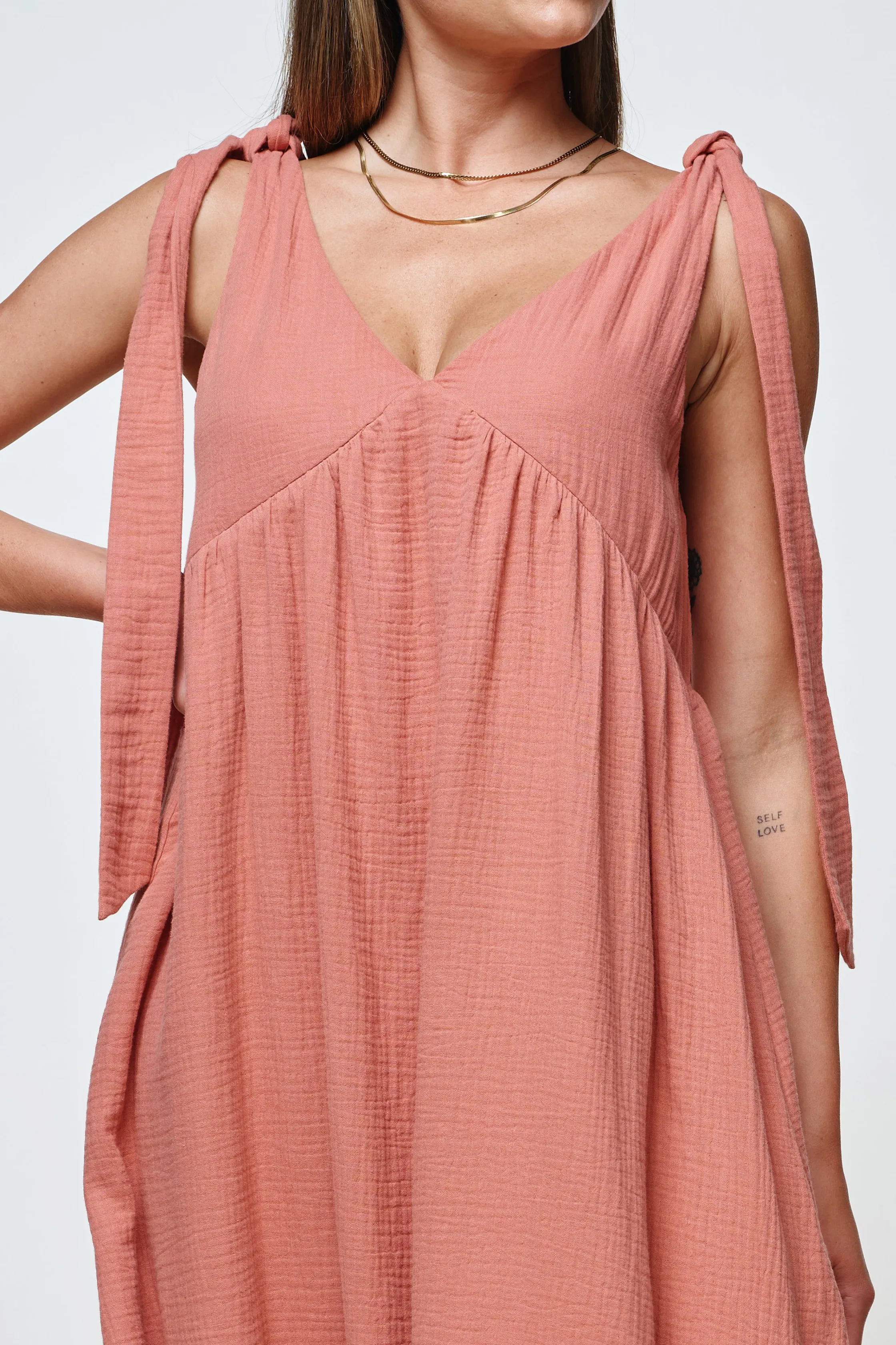 MALLORCA SLEEVELESS BABYDOLL DRESS - Rose Clay