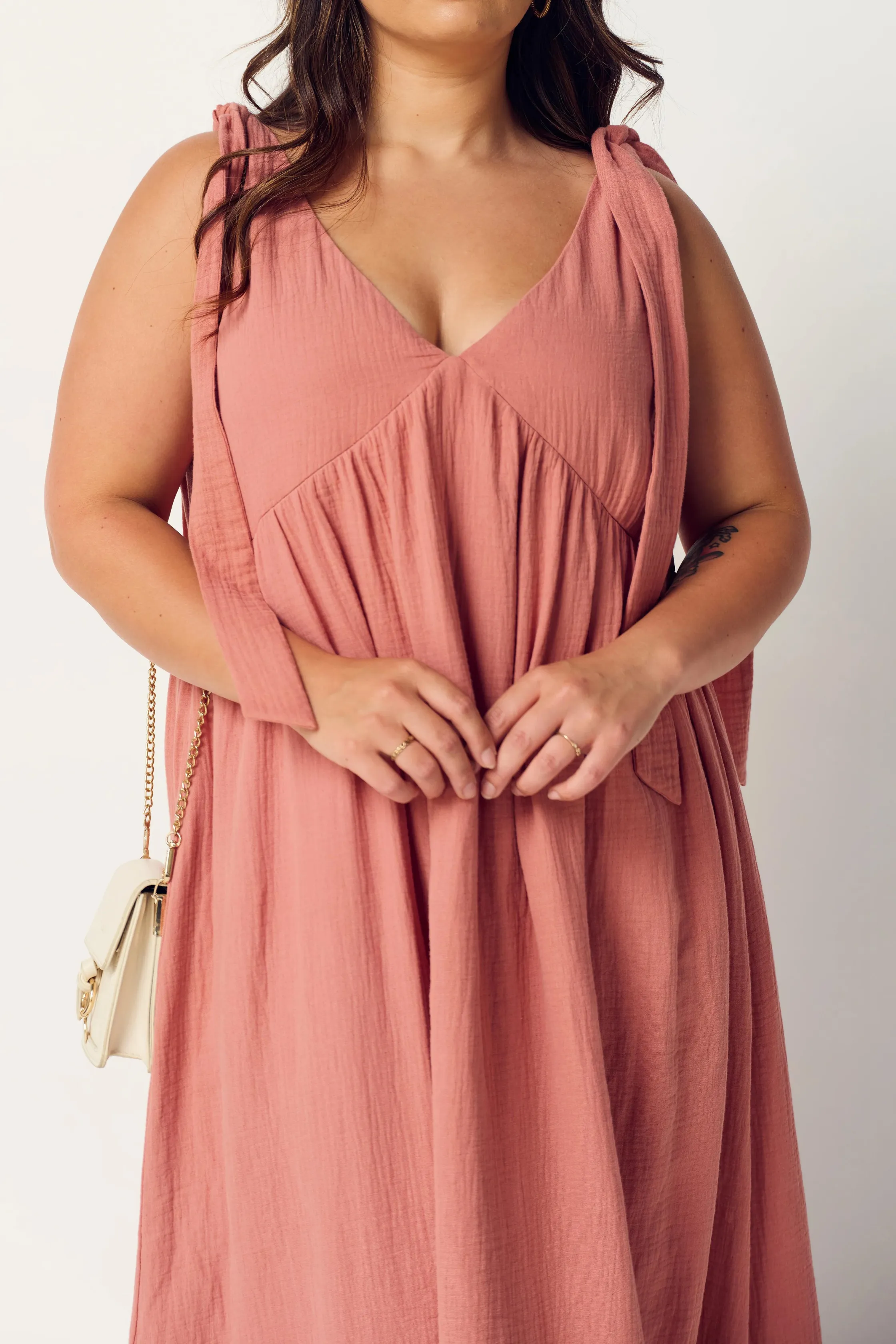 MALLORCA SLEEVELESS BABYDOLL DRESS - Rose Clay