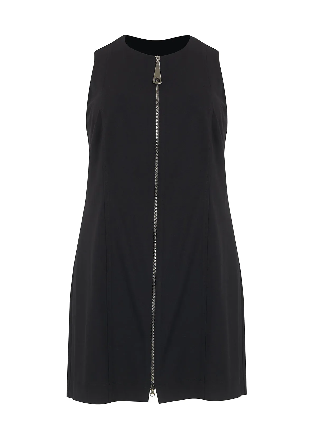 Mat Black Zip Up Midi Dress