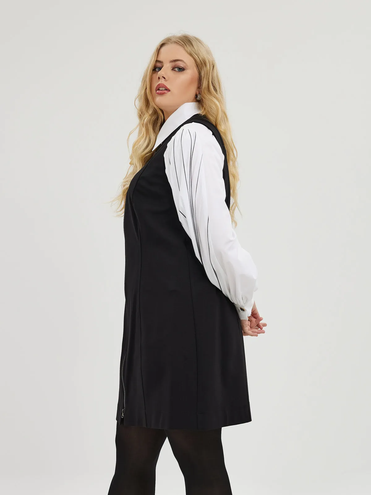 Mat Black Zip Up Midi Dress