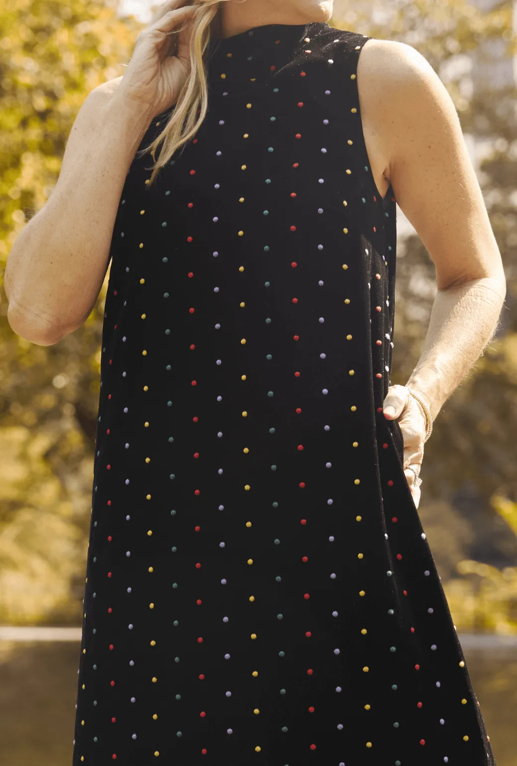 Maxi Mod Dress - Embroidered Dot Black Velvet