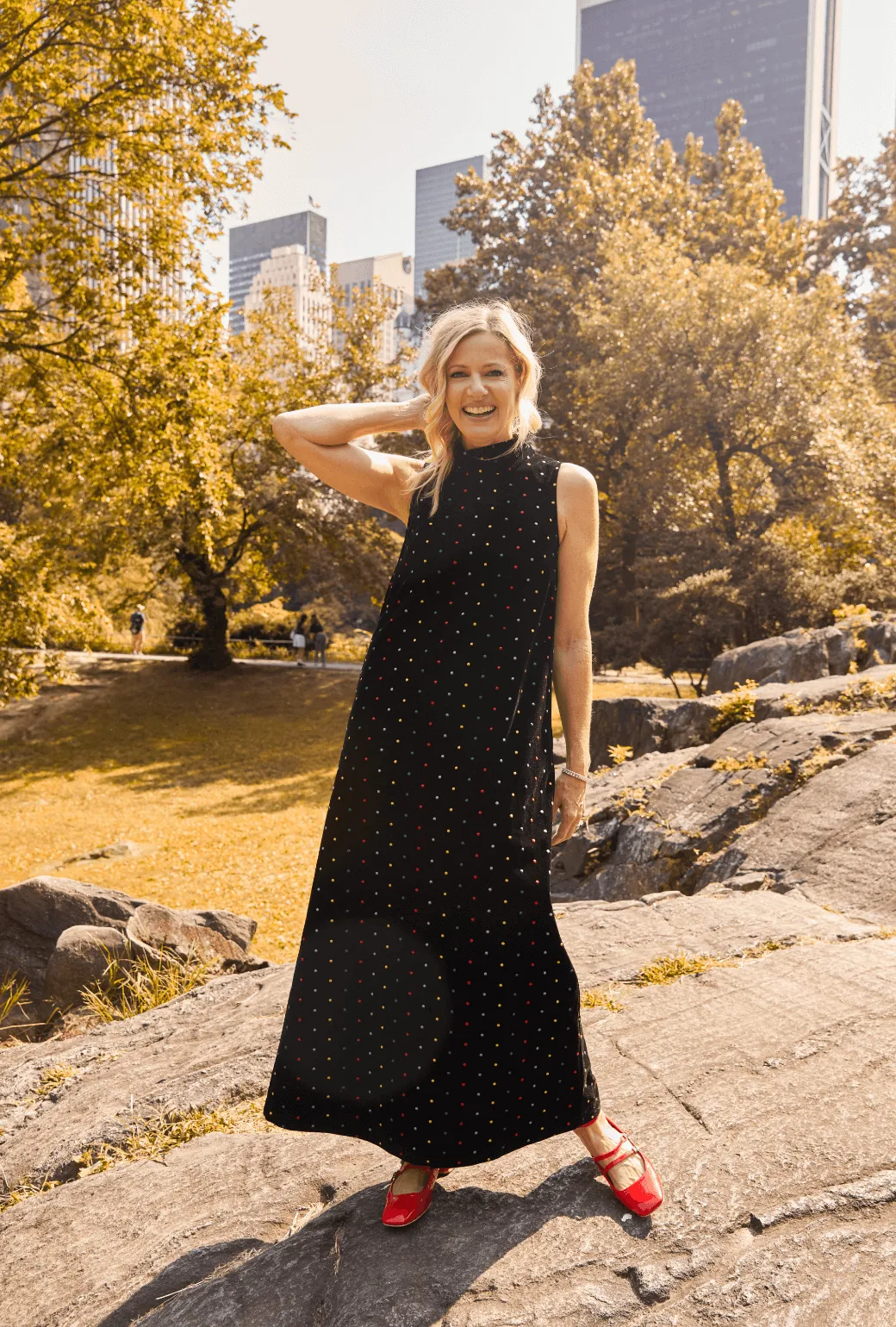 Maxi Mod Dress - Embroidered Dot Black Velvet